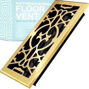 Victorian Scroll Floor Vent with Dust Basket - Gold and Black
